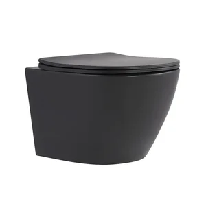 Подвесной безободковый унитаз Qtap Robin Ultra Quiet антрацитовый с сиденьем Slim Duroplast Soft-close / Quick Release (QT13332381АSAN)
