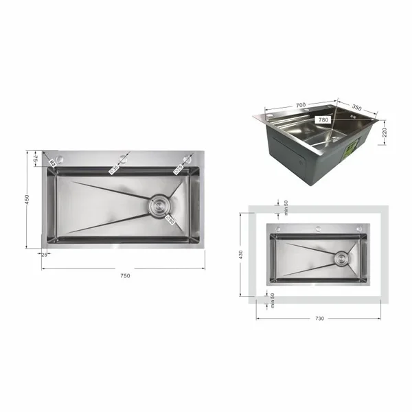 Lidz Handmade H7545 Мойка для кухни интегрированная Decor Honeycomb 3,0/1,0 мм LDH7545DEC48372