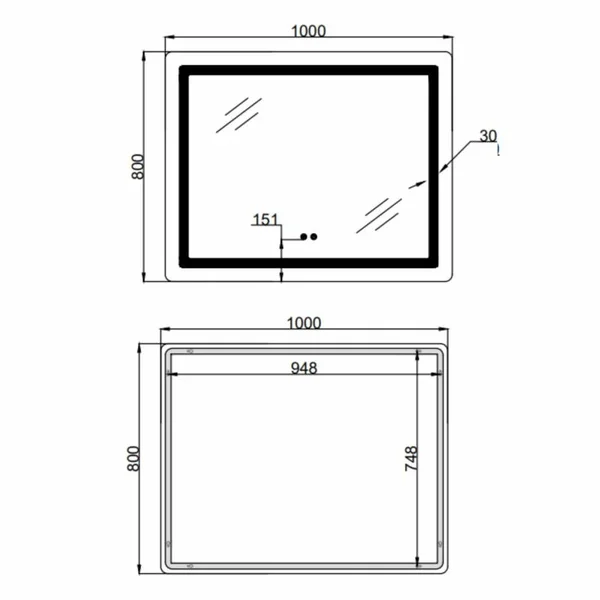Зеркало Lidz Kubis 1000×800 мм с сенсорной LED-подсветкой, функцией антизапотевания и диммером (LD78LF6141008048450)