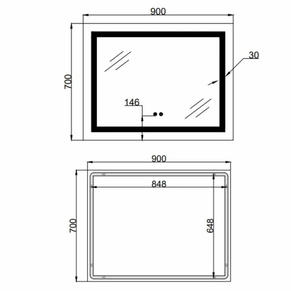 Зеркало Lidz Kubis (KU1) 900х700 с LED-подсветкой Touch, с антизапотеванием, с диммером, рег. яркости LD78LF904907048451