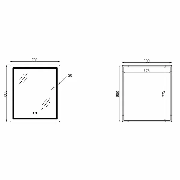 Дзеркало Qtap Mideya (MI2) 700х800 з LED-підсвічуванням Touch, з антизапотіванням, димером, рег. яскравості QT2078DCF7080