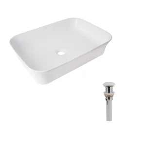 Комплект Qtap Virgo N: Раковина накладна 560x380x130 мм, White, прямокутна + Донний клапан Pop-up PU02