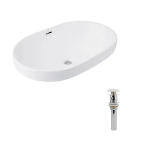 Комплект Qtap Leo: Раковина врезная 610x405x185 мм, White, овальная + Донный клапан Pop-up PU02O