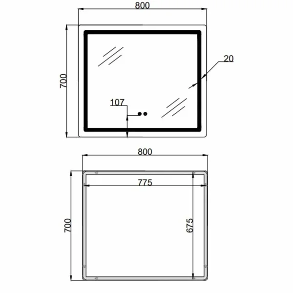 Зеркало Qtap Mideya (MI2) 800х700 с LED-подсветкой Touch, с антизапотеванием, с диммером, рег. яркости QT2078NCF807048476