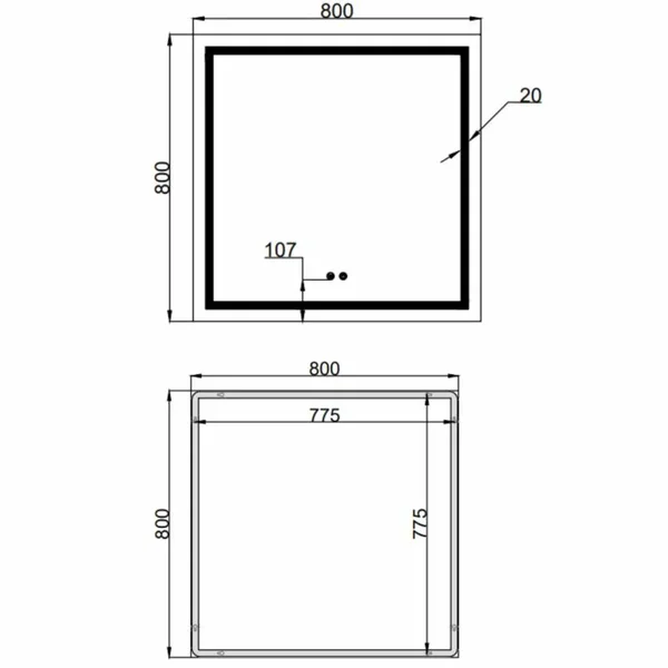 Зеркало Qtap Mideya (MI1) 800x800 с LED-подсветкой Touch, с антизапотеванием, диммером, рег. яркости QT2078NCF808048477