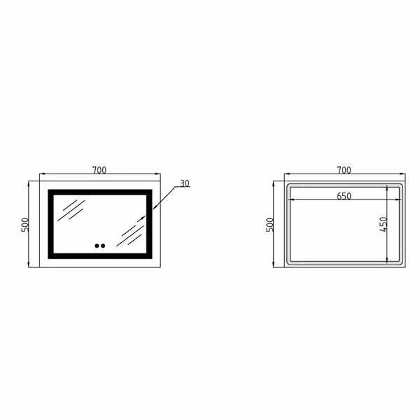 Зеркало Lidz Kubis (KU1) 700х500 с LED-подсветкой Touch, с антизапотеванием, с диммером, рег. яркости LD78LF90448485