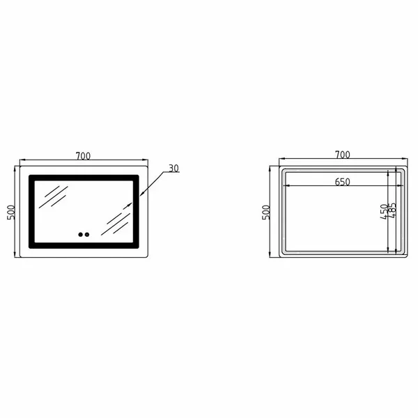 Зеркало Lidz Kubis (KU2) 700х500 с LED-подсветкой Touch, с антизапотеванием, с диммером, рег. яркости LD78LF90448486