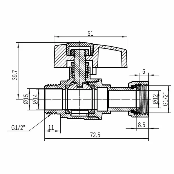 Кран шаровый Thermo Alliance Standart латунный прямой 1/2
