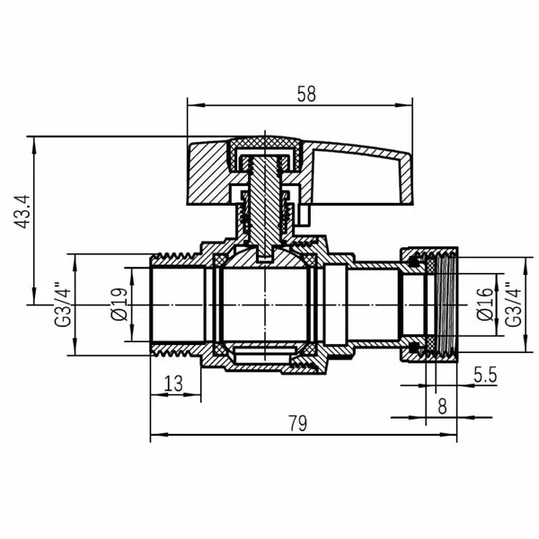 Кран шаровой Thermo Alliance Standart TAS261W20 латунный 3/4