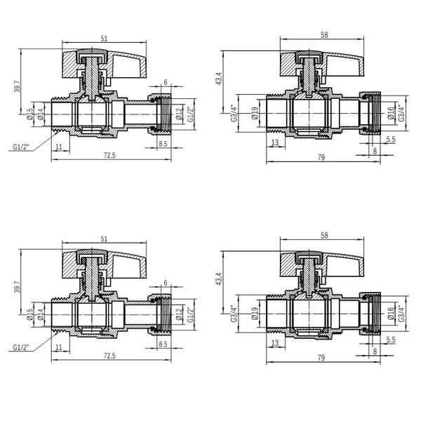 Комплект прямых кранов Thermo Alliance 1/2ВН-3/4ВН Standart 1/2