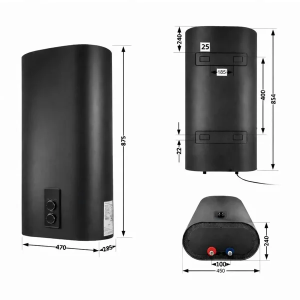 Водонагреватель электрический Thermo Alliance 50 л Black, плоский вертикальный, мокрый ТЭН 2 кВт (0,8+1,2) DT50V20G(PD)/2В