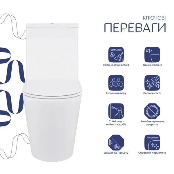 Унитаз-компакт Qtap Swan Eco Ultra Quiet белый безободковый с сиденьем Soft-close (QTSWA27W48748)