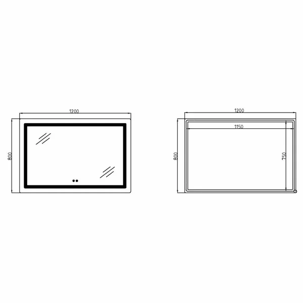 Дзеркало для ванної Lidz Kubis 1200×800 мм з сенсорним LED-підсвічуванням, функцією антизапотівання та димером (LDKUB120080049007)