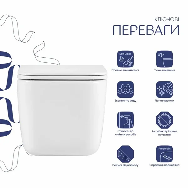 Подвесной унитаз Qtap Gemini Ultra Quiet белый безободковый с дюропластовым сиденьем Slim Soft-close / Quick Release (QTTAU26W49119)