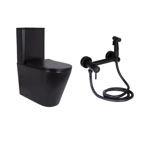 Напольный унитаз Qtap Scorpio QT14226088AMB с гигиеническим душем Lidz Aria черный матовый (QT14226088AMB49123)