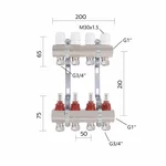 Колектор для теплої підлоги Thermo Alliance Standart TAS235W4E латунний з витратомірами та євроконусами 1