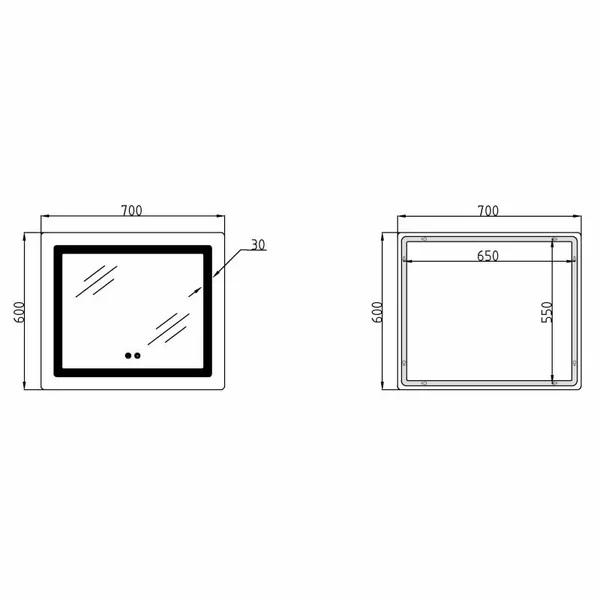 Дзеркало для ванної Lidz Kubis 600×700 мм з LED-підсвічуванням, антизапотіванням та сенсорним димером (LDKU60070049286)