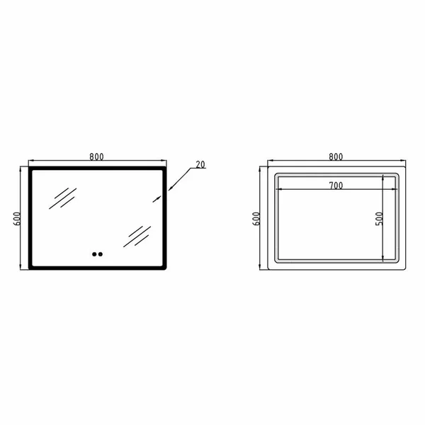 Дзеркало Lidz Orion 800×600 мм сенсорне з LED-підсвічуванням, антизапотіванням та димером (LDOR80060049294)