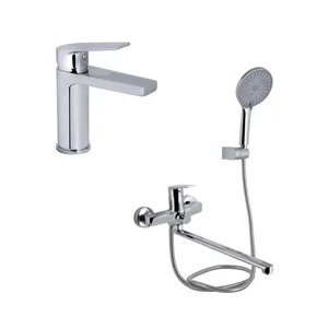 Набор смесителей 2 в 1 Qtap Stenava New латунный хромированный для раковины и ванны (QTSTE270CRM4553549450)