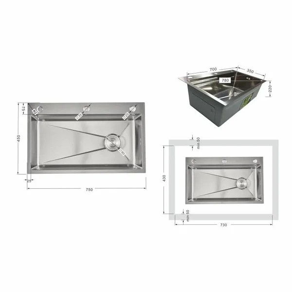 Мойка для кухни интегрированная Lidz Handmade H7545 Brushed Steel 3,0/1,0 мм LDH7545BRU49457