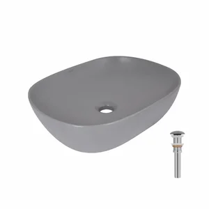 Раковина накладна Qtap Aquarius 470x380x120 мм, Stone grey, прямокутна, з донним клапаном QTAQA188SG49780