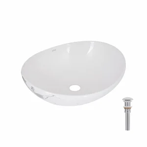 Раковина накладна Qtap Dove 415x340x140 мм, Marble, овальна, з донним клапаном QTDOV188SB49785