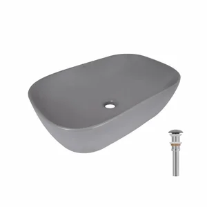 Раковина накладна Qtap Robin 600x390x150 мм, Stone grey, прямокутна, з донним клапаном QTROB188SG49786