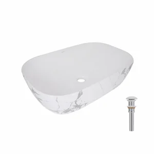 Раковина накладна Qtap Robin 600x390x150 мм, Marble, прямокутна, з донним клапаном QTROB188MR49788