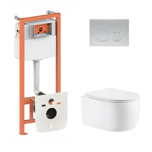 Комплект инсталляции с унитазом Qtap Taurus / Nest 4 в 1 белый с круглой сатиновой клавишей и бесшумным смывом Ultra Quiet (QTTAU26W4911649868)
