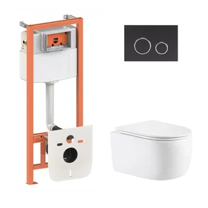 Комплект инсталляции 4 в 1 Qtap Nest / Taurus с безободковым унитазом, черной матовой клавишей и ультратихой системой смыва Ultra Quiet (QTTAU26W4911649874)