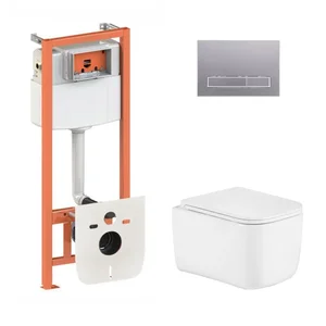 Комплект инсталляции 4 в 1 Qtap Nest Gemini Ultra Quiet с безободковым унитазом и линейной сатиновой клавишей (QTTAU26W4911949877)