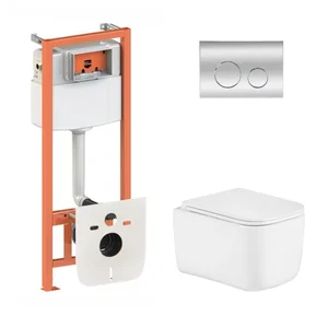 Инсталляция 4 в 1 Qtap Nest с белым подвесным безободковым унитазом Gemini Ultra Quiet и круглой хромированной клавишей (QTTAU26W4911949882)