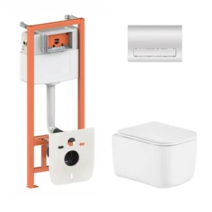 Комплект инсталляции 4 в 1 Qtap Nest с унитазом Gemini Ultra Quiet белый, с хромированной линейной клавишей (QTTAU26W4911949885)