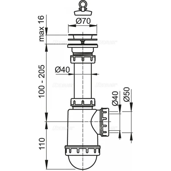 Сифон для кухни ALCA PLAST A441 1 1/2