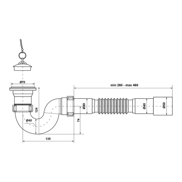 Сифон для душового піддону Kronoplast П-1055 1 1/2″, Ø40 x 40/50 (SV14000033)