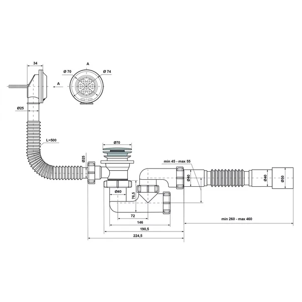 Сифон для ванни Kronoplast В-0550 К 40/50 Сlick-Сlack з переливом (SR27200133)