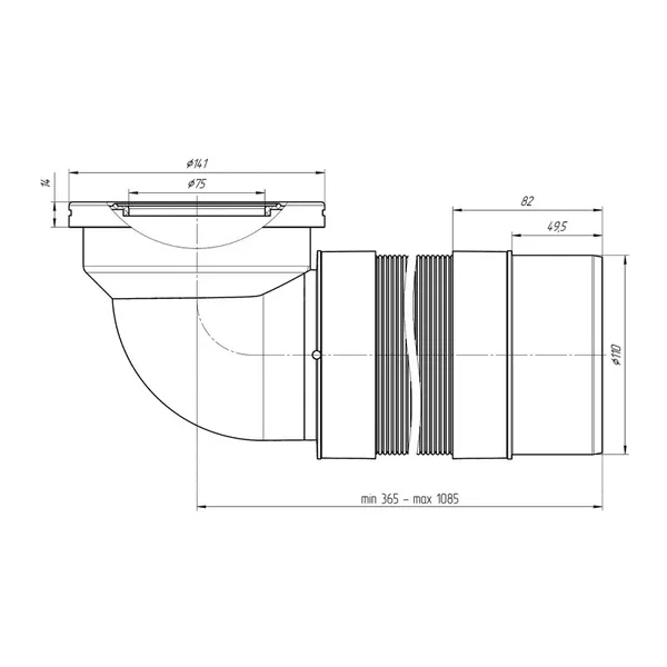 Подовжувач гнучкий для унітазу ANI-plast K732R випуск Ø110/90° (370-950 мм)
