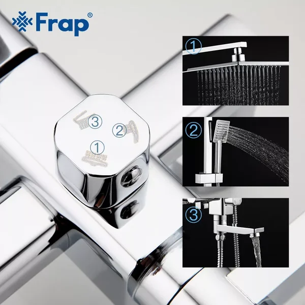 Душева система Frap F2420, поворотний вилив, лійка 1 режим, хром