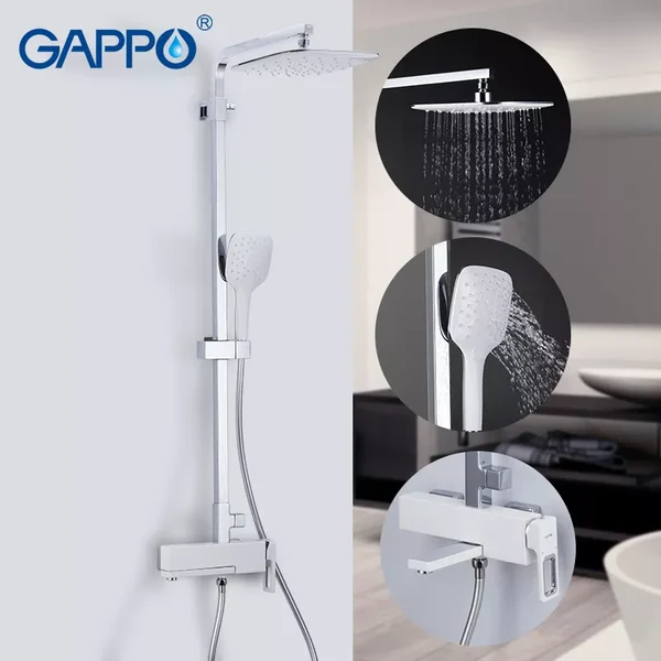 Душова система GAPPO G2417-8, вилив - перемикач на лійку, білий/хром