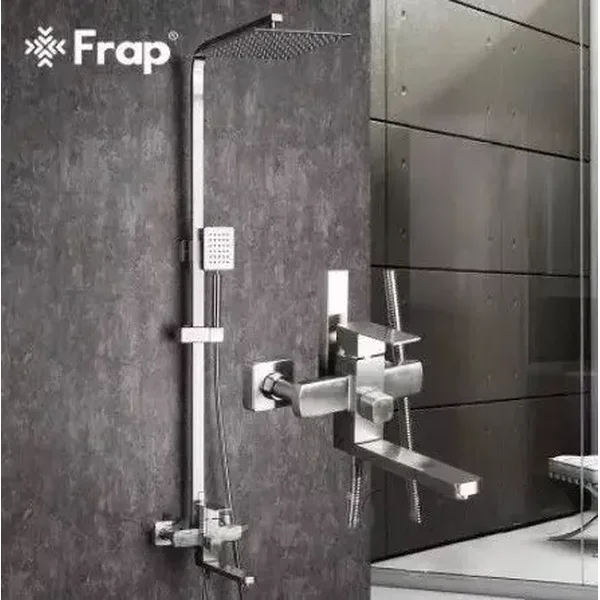 Душева система Frap F24802, поворотний вилив - перемикач на лійку, 1 режим, нержавіюча сталь