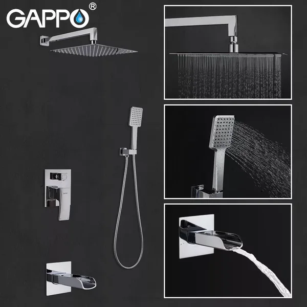 Вбудована душова система GAPPO G7107-20, вилив - перемикач на лійку, 3-функції, хром