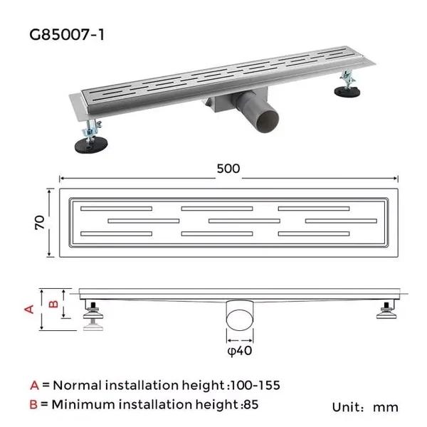 Трап для душу GAPPO G85007-1, 70х500 мм, нержавіюча сталь