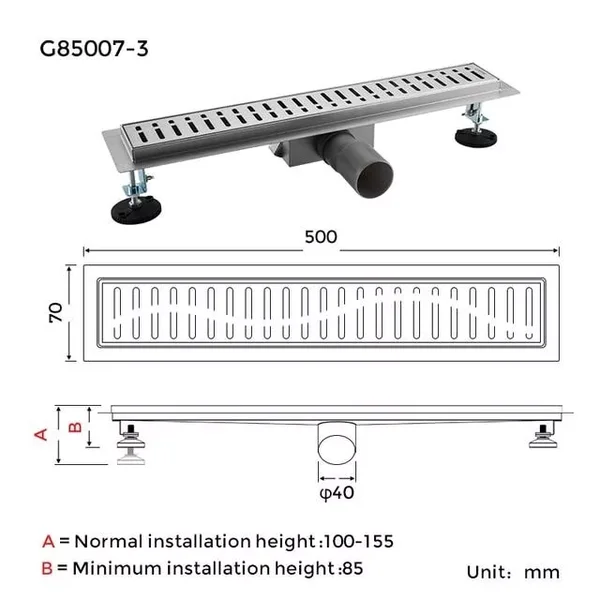 Трап для душу GAPPO G85007-3, 70х500 мм, нержавіюча сталь