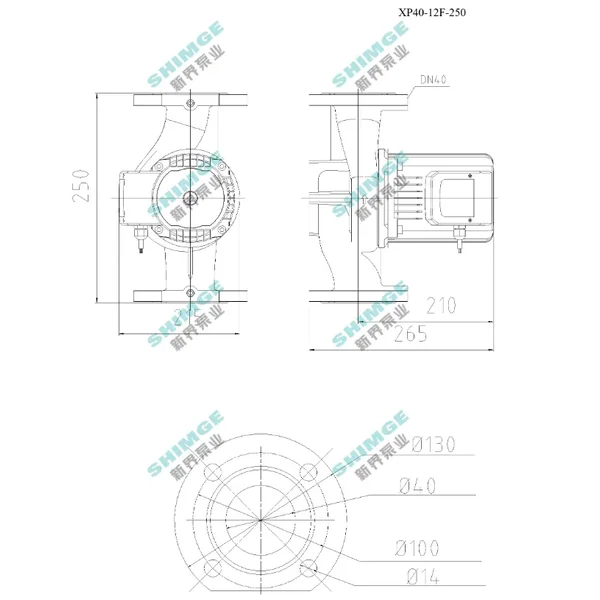 Насос циркуляційний SHIMGE XP40-12F-250, фланець, Qmax 230л/хв, 0,7 кВт