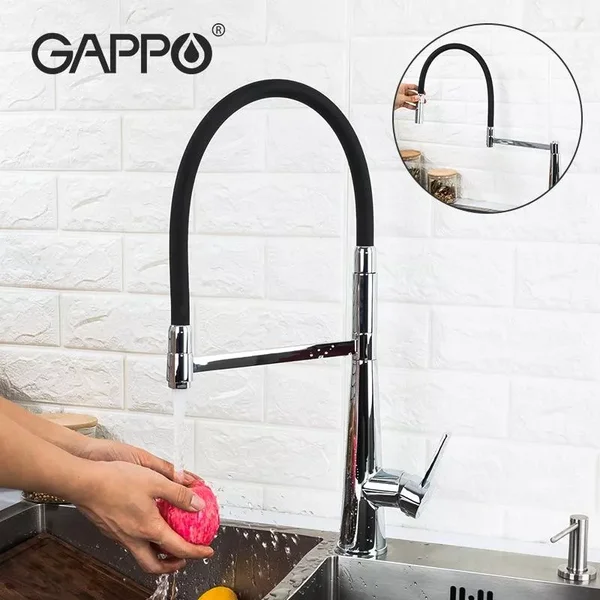 Змішувач з гнучким виливом для кухні GAPPO G4398-15, 2 режими, чорний/хром