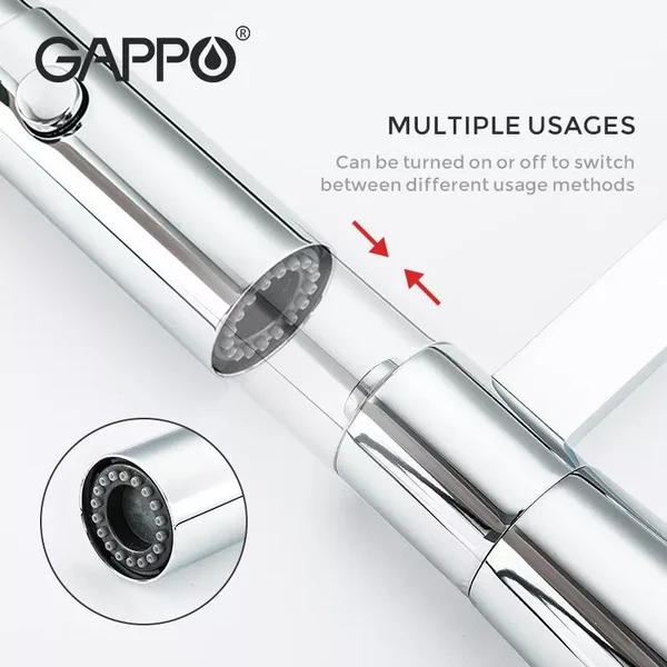 Змішувач з гнучким виливом для кухні GAPPO G4398-15, 2 режими, чорний/хром