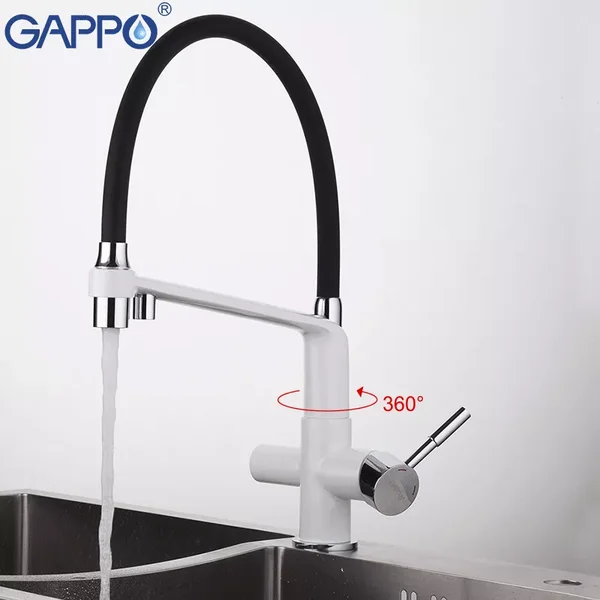 Змішувач для кухні на дві води GAPPO G4398-9 з гнучким виливом, білий/чорний