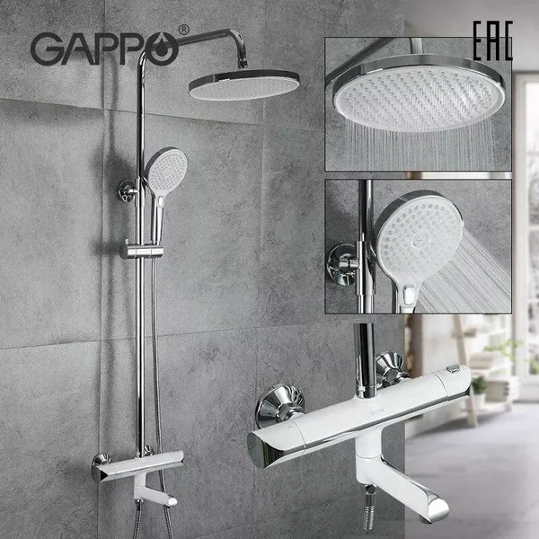 Душова система з термостатом GAPPO G2403-58, вилив - перемикач на лійку 3 режими, білий/хром