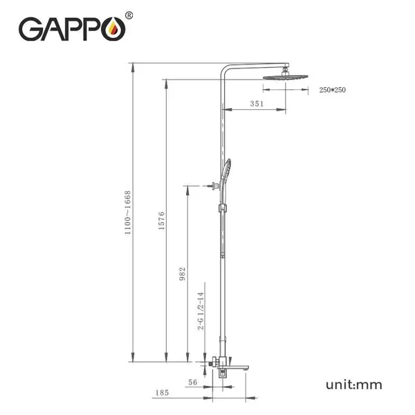 Душова система GAPPO G2417-9, вилив - перемикач на лійку, збройова сталь