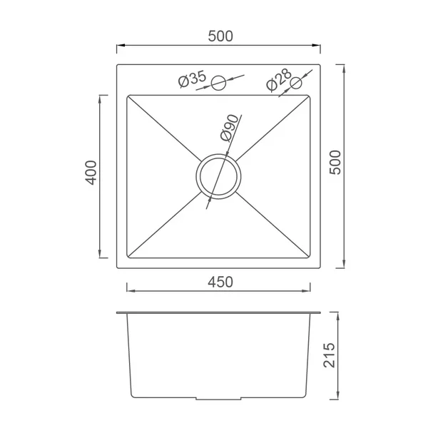 Кухонна мийка GAPPO GS5050-6 накладна 500x500 мм, нержавіюча сталь, поверхня PVD